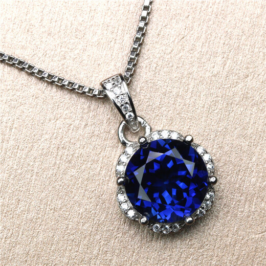 Tris Shuangyingxi Korean version necklace pendant Tanzanite sapphire pendant women's silver jewelry Japanese and Korean colored gemstones round free rose gold 10mm (with chain)