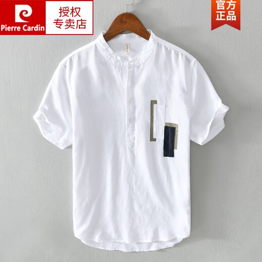 皮尔卡丹（pierre cardin）中国风休闲短袖男T恤棉麻上衣夏季薄款立领t复古亚麻体恤P0LO宽松 灰色 棉麻 XL 67-73公斤