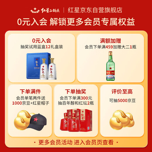 红星二锅头 蓝瓶绵柔8陈酿 清香型白酒 43度 500ml*12瓶 整箱装口粮酒