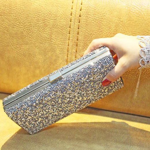 Crispy Korean style dinner bag, handbag, clutch bag, women's banquet bag, dress, cheongsam trendy women's bag, silver (single side)
