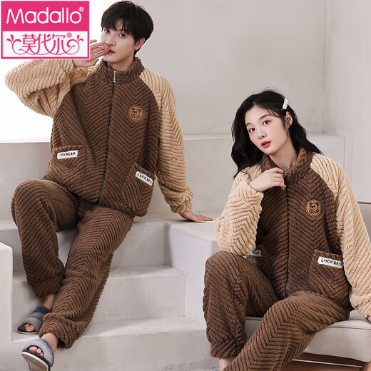 Modales Paar Pyjama Herbst- und Winterkorallen -Samt plus Samt verdickte Reißverschluss modische lose Flanellmänner und Frauen Heimkleidung Set 9712 M Frauen + Männer L.