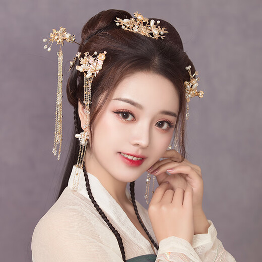 Rongxia Hanfu hair crown for women, ancient style headdress, full set of ancient costumes, fairy style, tassels, rocking wig and hairpin, nine-piece set of the same style as the model