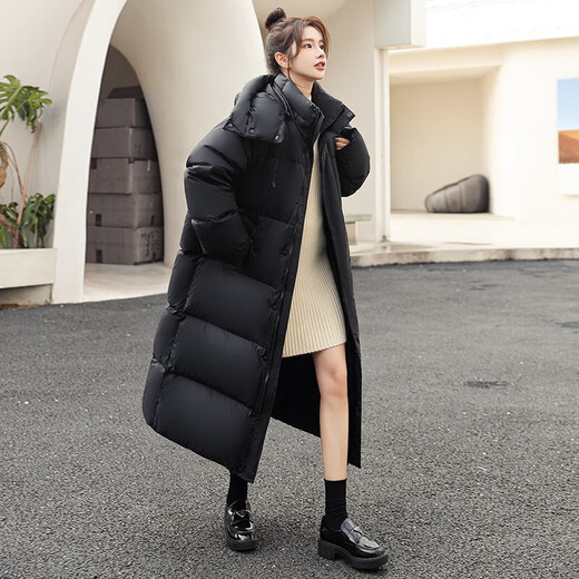 Duck (yaya) Veste à bas de froid extrême hors saison pour les femmes en hiver à capuche à longs genou épaissis épaissis à l'épaississement du froid nord-est [320 g de velours] beige (chapeau peut être détaché) l 165