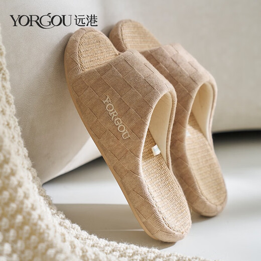 Zapatillas de lino Yuangang para mujeres en el interior y hogar de interior todas las estaciones Anti-Slip Anti-Odor Bottom Botthip Bottom Nazcio Numba Men Color de té de leche de primavera y otoño 36-37 (adecuado para 35-36 pies)