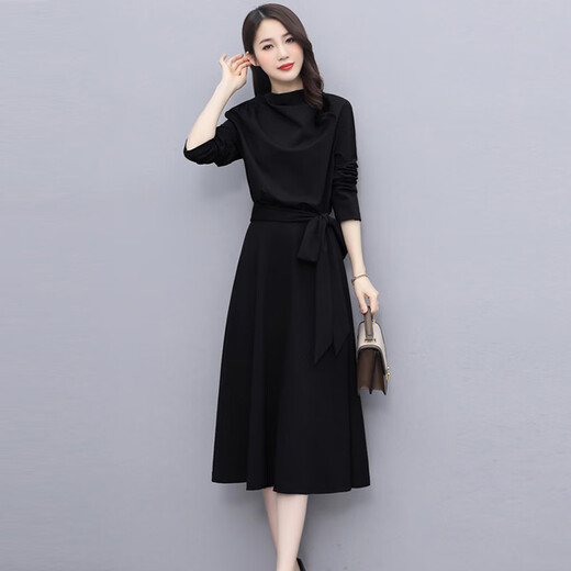Chu Xin 2025 spring and autumn new women's fashionable temperament slim and slim women's long-sleeved dress bottoming skirt coffee color M (90-118Jin Jin equals 0.5 kg)