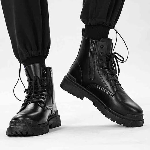 Xier Martin Boots Männer Neue High-Top British Style-Arbeitsstiefel Trendy Retro Lederstiefel dicke Motorradstiefel Männer schwarz 43
