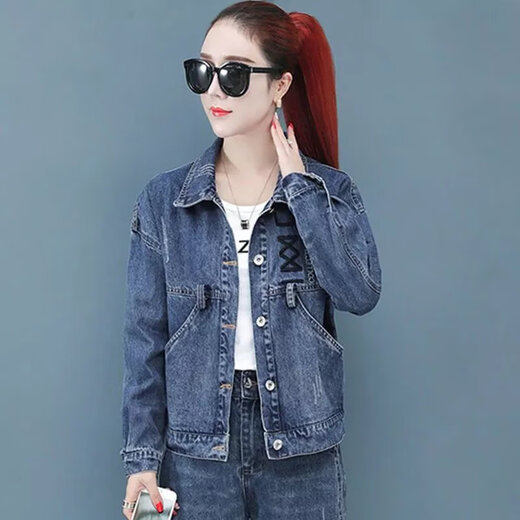 传祺威登牛仔外套女韩版宽松网红绣花2024春秋新款潮牛仔衣百搭小个子女装 9901#后背美人图蓝色 3XL码建议135150斤