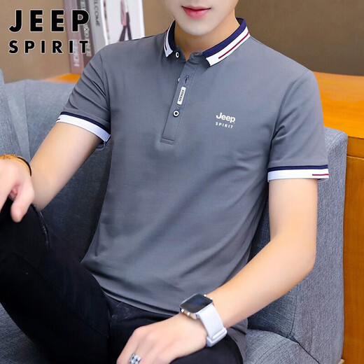 JEEP SPIRIT Jeep short-sleeved T-shirt men's summer men's slim top lapel POLO bottoming shirt men's dark gray XL