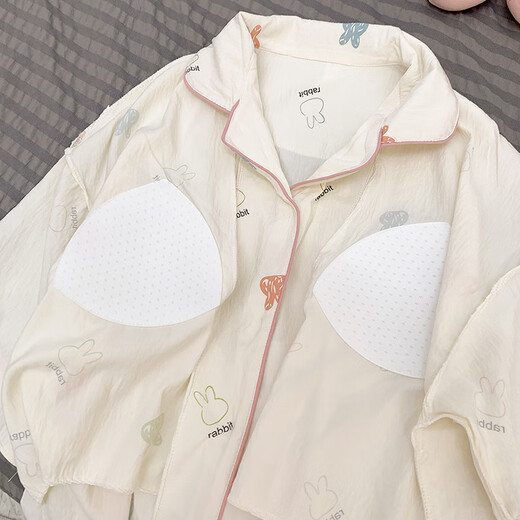 草景家带胸垫月子服夏季薄款孕妇睡衣短袖短裤孕妇装哺乳睡衣产妇产后 QSF724#彩色兔头 M码 建议体重90-120斤左右