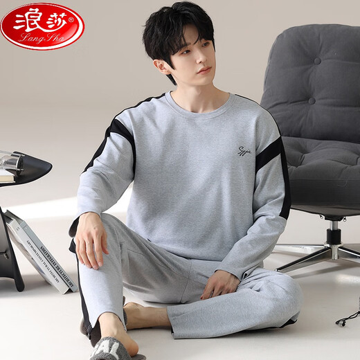 Langsha (Langsha) 6xl Pajamas de manga larga de algodón largo de tamaño largo para hombres para hombres Spring and Autumn Fat Plus Fat Plus gran tamaño 260 Jin [Jin iguala 0.5 kg] Jóvenes ropa casual QDX9901 XL 125-145 Jin [Jin equivale a 0.5 kg]]]