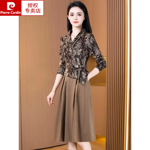 Pierre Cardin Langarmed Kleid für Frauen Herbst 2024 Mutter Noble Lady Anzug Rock Marine Blau 6630 3xl [120-135jin [Jin gleich 0,5 kg]]]