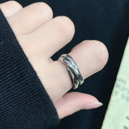 Shijun (SHIJUN) three-ring ring does not fade, trendy women, men's titanium steel tail ring, couple's double-ring meson simple black gold three-color index finger gift, three-color printing (5-10), leave a message for size when ordering