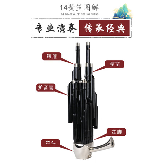 乐府诗（YUEFUSHI） 笙乐器14簧方笙铜斗笙木斗笙调别齐全支持定做 14簧竹扩音管镶箍铜斗笙 其他调别联系客服定制