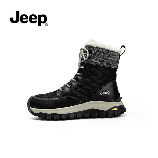 Jeep Jeep Snow Boots for Women with Fleece Thickened Winter Hard-resistant New Thick Sole Warm Martin Boots Northeast Anti-Slip Cotton Shoes for Women Black 37