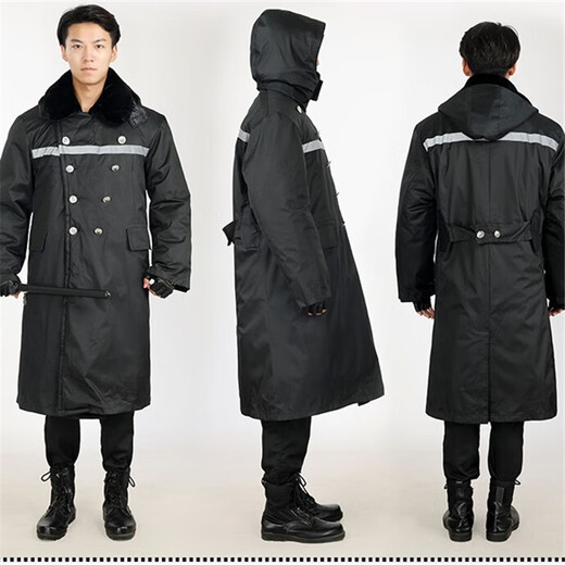 Kuangqi Extra Long Military Coat Service Coat Winter Men's Coldproof Cotton Coat Thickened Detachable Labor Protection Waterproof Coat Black Velvet Coat Extra Long With Hood Extra Long 135cm