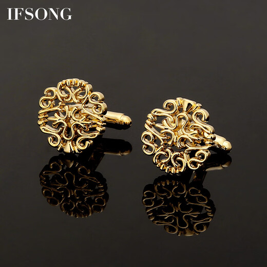 IFSONG men's cufflinks French shirt formal business gold cufflinks men's and women's simple shirt cuff buttons gift box gold hollow pattern