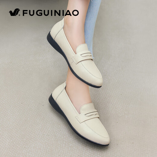 Fuguiniao British style small leather shoes women's first layer cowhide single shoes women's 2024 spring new style medium heel thick heel working mother women's shoes black FN0235/107635