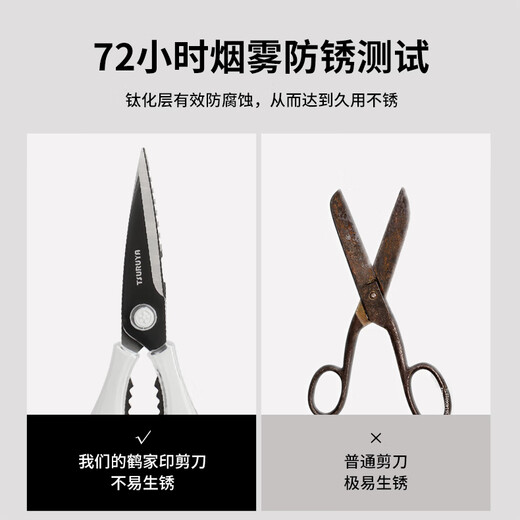 鹤家印（TSURUYA）厨房钛剪刀 可拆卸易清洗 多功能鸡骨剪 加厚钛化不锈钢  红色
