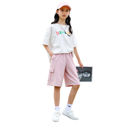 I.Karnow Girl Kurzarm Set Kinder Sommer Neue modische Kinderkleidung Casual Sports Shorts Girls Big Kinder Internet Promi Kleidung 9922 Weiß + 3388 Purple 160