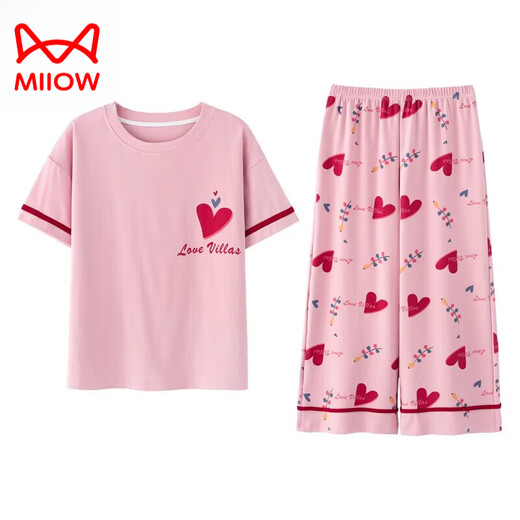
Catman (MiiOW) pure cotton pajamas for women in 2024 new summer short-sleeved cropped pants thin casual outdoor wear suit seven-point: AD673 women XL