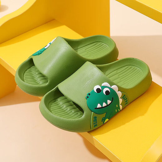 Pig dad children's slippers for boys summer 2025 new home bathroom non-slip girls self-operated baby sandals green 23
