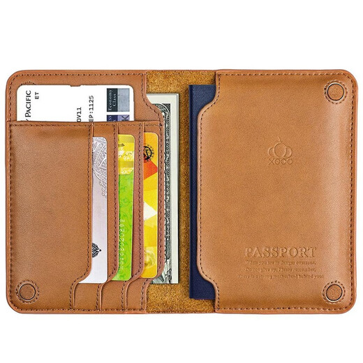 Kimo (KEMY) European and American cowhide passport bag two-layer cowhide ticket wallet travel document storage bag multi-function simple and elegant card brown