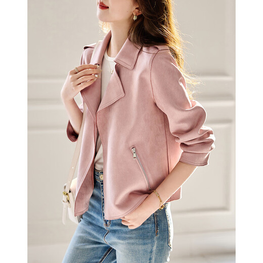 Demana [ausgewählte Wildlederluftschicht] Spring- und Herbst -fähige Kragen- und Handwerks -Schulterschlaufe kleine Frauenjacke