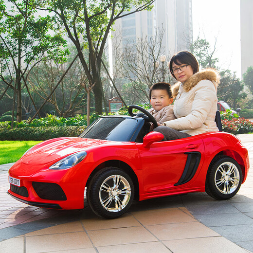 Mengxiaoou super large children's electric car two-seater with remote control for children and babies can sit on adult rechargeable toy stroller red + 12v large battery + leather seat + foam wheel