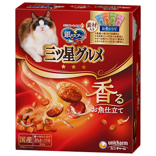 Du Lailin Japan's original imported silver spoon Samsung gourmet cream cat biscuit crispy silver spoon cat food hair ball snack fish recipe whole fish comprehensive 4 flavors + ingredients 20 1 box