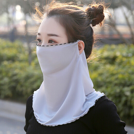 
Shanda sun protection mask for women summer scarf cover for women ice silk mask can be washed sunscreen veil scarf outdoor riding mask face protection gray [one package] A-style edge