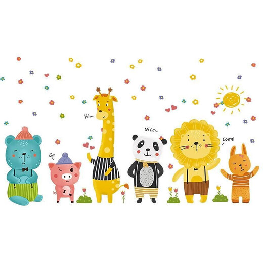 Kinder Cartoon kleine Tier Wandaufkleber Raum Baby Aufkleber Hintergrund Wanddekoration Aufkleber Wallpaper Selbstklebend AY9221-Animal Party Big groß