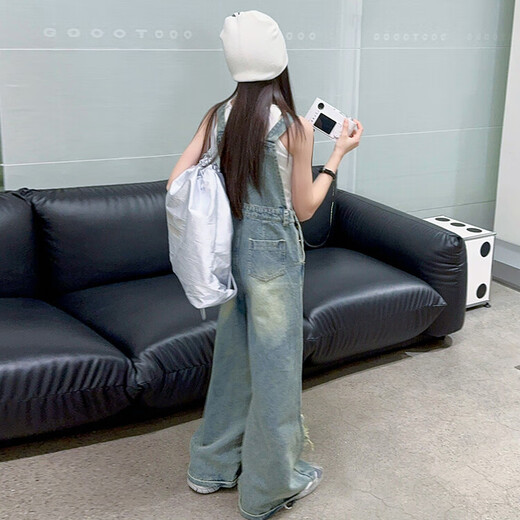 
Girls Spring Clothing Set 2025 New American Retro Children's Overalls Fashionable Autumn and Summer Girls Two-Piece Set Vest 140cm