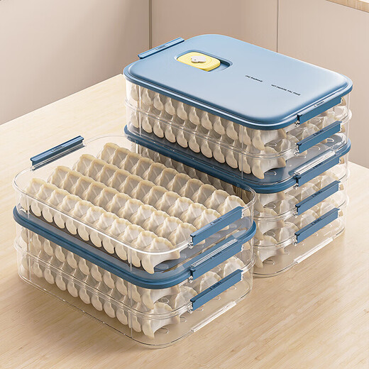 YOUQIN Dumpling Refrigerator Storage Box Sealed Fresh-keeping Box Dumplings and Wontons Quick-frozen Special Tray Household Freezer Box Egg Box Indigo One Layer One Cover - Can Hold 70 Dumplings