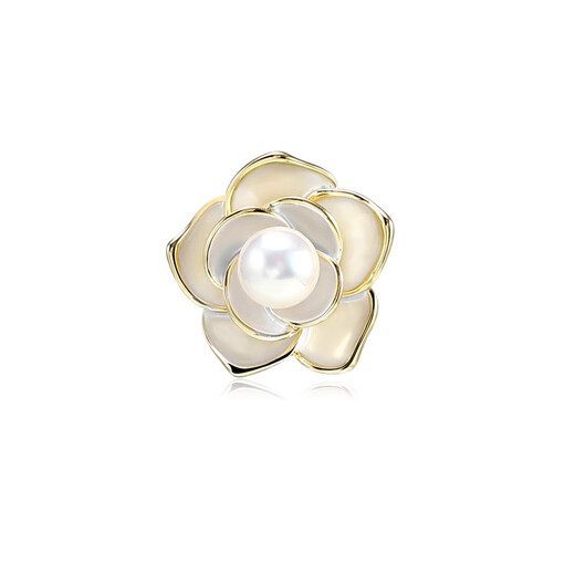 QUAMER camellia natural pearl brooch for men rose corsage high-end pin anti-exposure buckle white