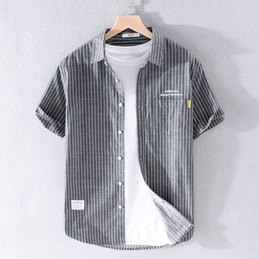 Gosejue Sommer lässiger kurzärmeligte Hemd Herrenlose Hemd Neue Männer literarische Hemd-Basis-Hemd 9721 White XL