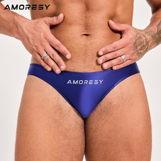 AMORESY Oceanus series spandex color sólido cintura ultrabaja sexy deportes cómodos calzoncillos azul marino 3XL