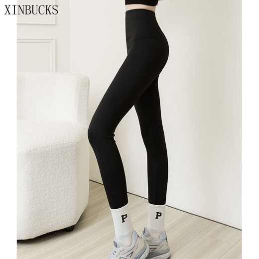 XINBUCKS Shark Pants Leggings Women's Winter Belly Controlling Butt Lifting Bar Pants Plus Velvet Thickening Than Pants Women's Warm Tight Slim Black (Fleet Thickening) L Size Suitable for 100-115 Jin Jin is equal to 0.5 kg