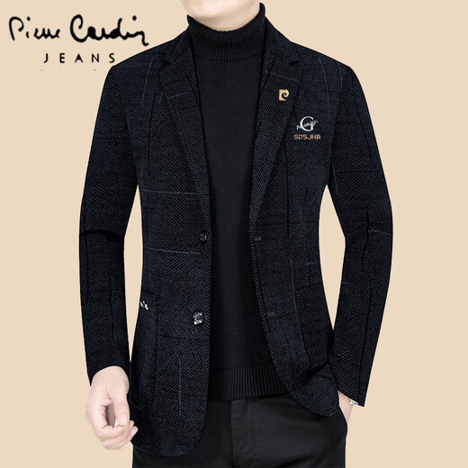 Pierre cardin woolen suit jacket men's autumn and winter business casual tweed suit single piece middle-aged daddy slim fit knit blue gray XL 180