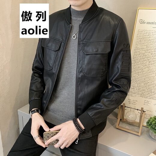 
Jacket Men's Casual Leather Jacket Men's Fall and Winter New Fashion Slim Baseball Collar Motorcycle Leather Jacket Men's Jacket Large Size Casual Top P719 M