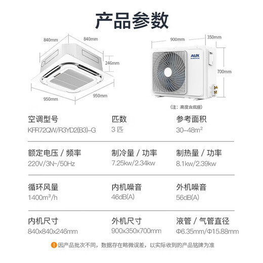 AUX commercial central air conditioner large 3 HP 5 HP ceiling unit fixed frequency cooling and heating eight-sided air outlet embedded ceiling ceiling unit air conditioning patio unit second-hand 95 new 3 HP cooling and heating fixed frequency ceiling unit-220V AUX eight sides-not including installation (bare metal)