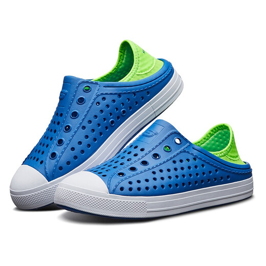斯凯奇（Skechers）童鞋儿童洞洞鞋2024夏季新款男童凉鞋可踩脚防滑包头沙滩鞋溯溪鞋 蓝色/柠檬色-BLLM 30