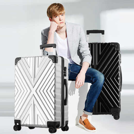NanJiren suitcase men's 24-inch wear-resistant and scratch-resistant universal wheel trolley case women's password box lightweight suitcase black