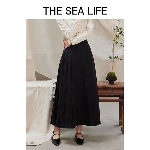 THE SEA LIFE欧海一生 知性半身裙女24夏新品黑色显瘦别致中式半身裙16805 黑法师 M