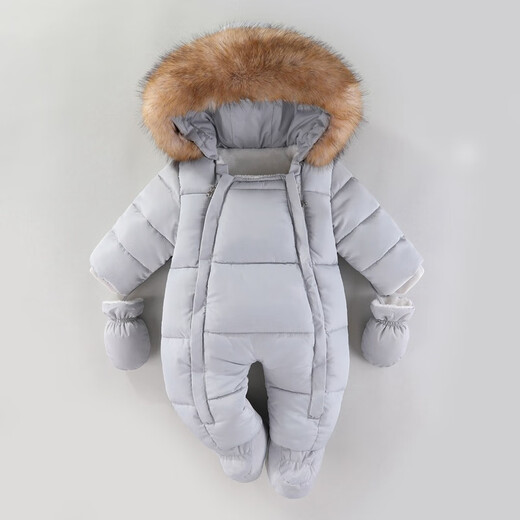 Ha Meng Deer baby jumpsuit hooded plus velvet thickened infant and toddler jumpsuit 2025 winter new style jumpsuit HY thick climbing double zipper beige 66cm 66 size recommended 0-3 months