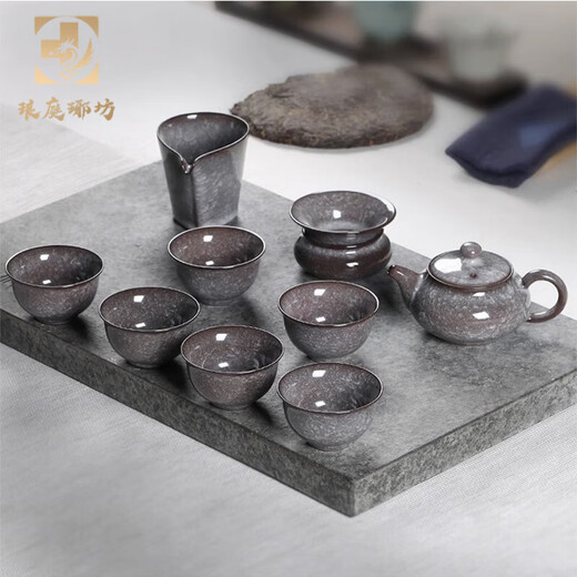 Langting Yafang Longquan Celadon Ge Kiln Iron Tire Handmade Ice Cracked Tea Set Living Room Household Ceramic Kung Fu Teapot Cover Bowl Gift Ice Cracked Teapot Tea Set (Gift Box + Certificate)