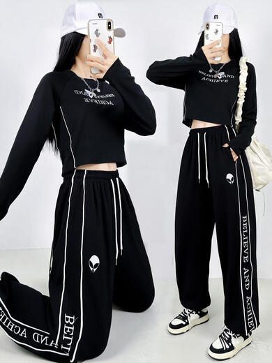 CIQHUNK Subject Three Dance Clothes Black Jazz Dance Set Sports Trousers Women's Street Hip Hop Hiphop Casual Pants Jump 1049 Rose Red Cotton Pants S