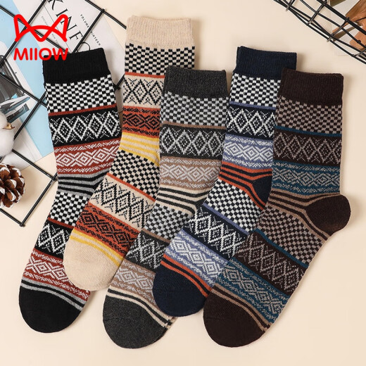 Catman (MiiOW) 10 pairs of socks for men's mid-tube autumn and winter cotton socks thickened warm diamond lattice ethnic style Japanese anti-odor and sweat-absorbing stockings for men's double-way diamond lattice 7372] 10 pairs (two sets are more affordable)