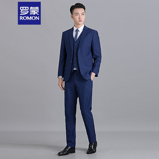 ROMON suit suit for men, three-piece suit, men's suit jacket, formal work wear, professional wear, wedding groom, best man's small dress, sapphire blue double button suit + trousers XL