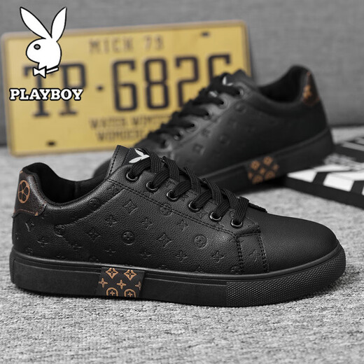 Playboy men's shoes 2025 autumn and winter new casual shoes men's high-end sneakers plus velvet business British leather shoes for men black 41