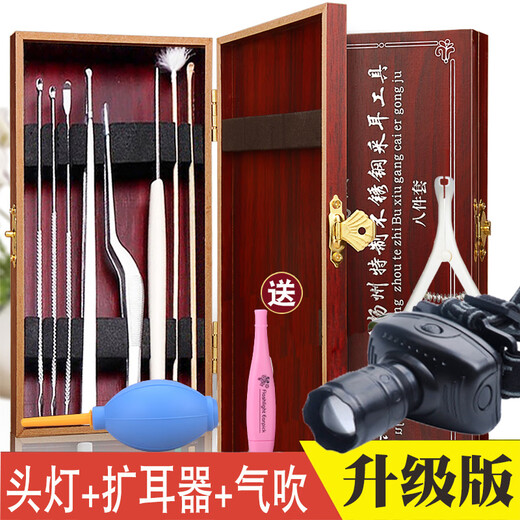 Zhongfuyuan Ear picking tool set goose feather stick ear cleaner with lamp ear digging spoon children's luminous ear spoon visual ear cleaner flower bag sound needle set + headlight + ear expander + air blow + luminous ear spoon